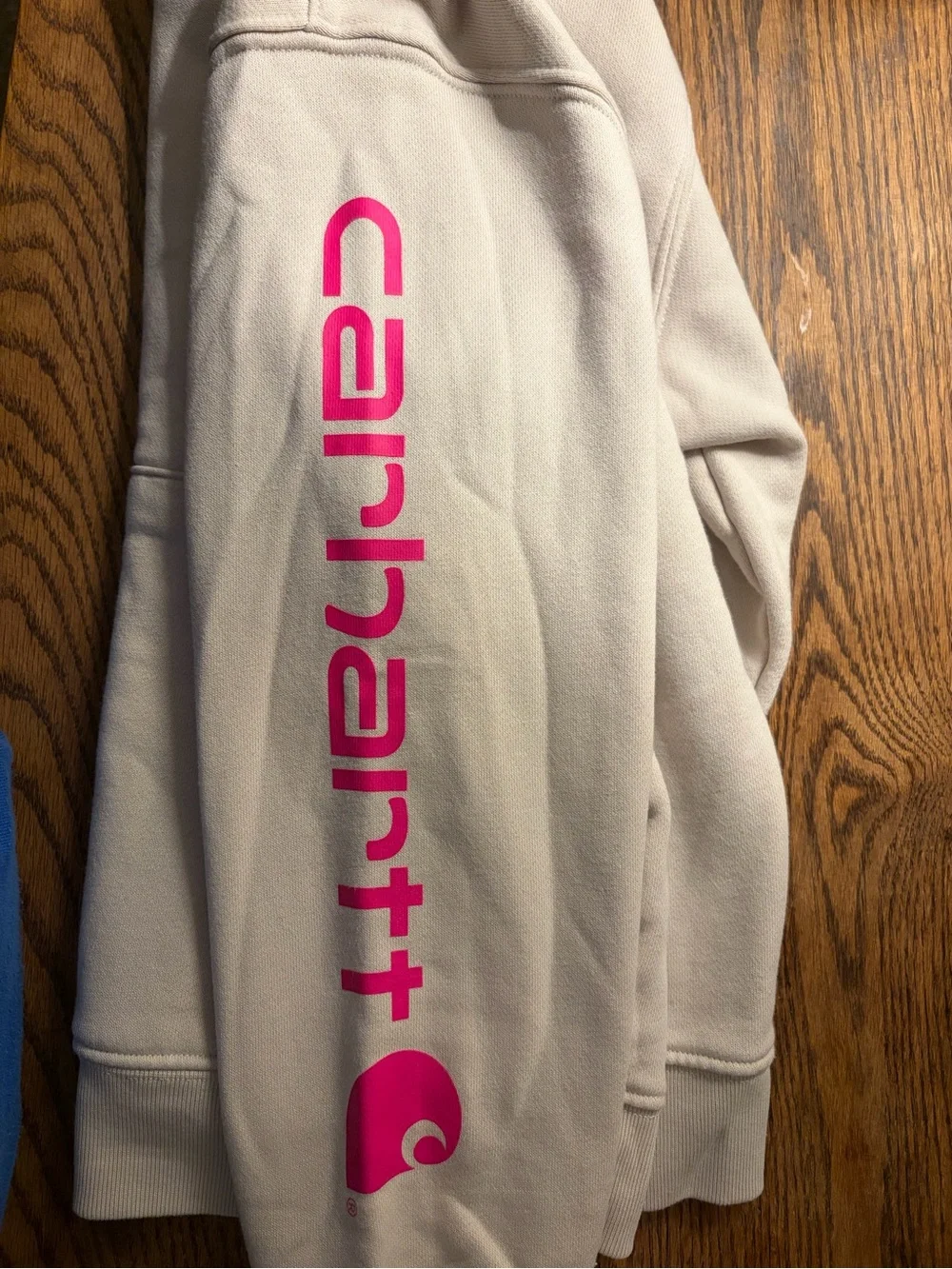 Carhartt Kids Cream Hoodie with Neon Pink Logo